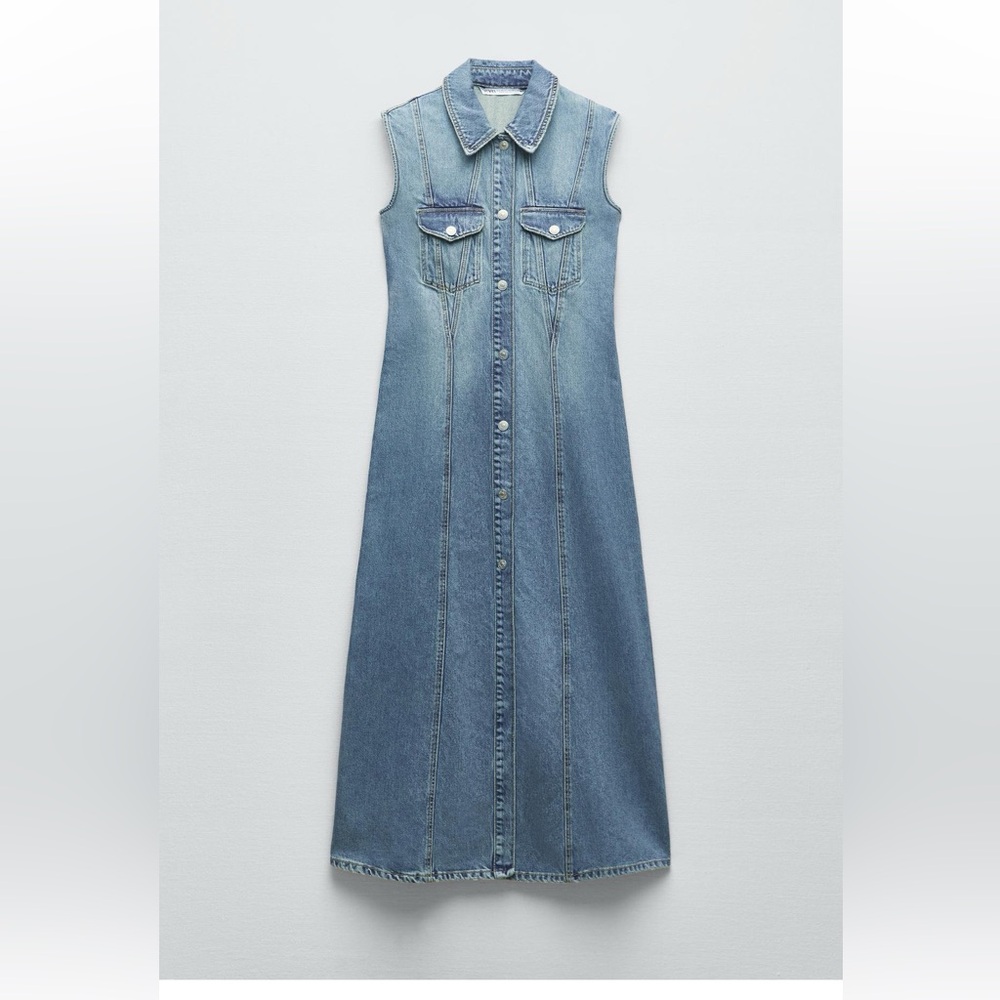 ZARA Denim Midi Shirt Dress L